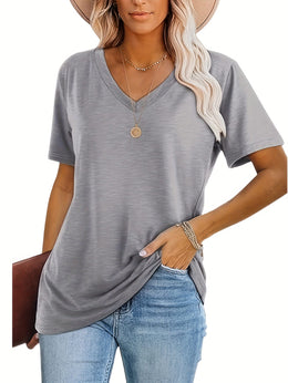 KissICON Women'S Plus Size Casual T-Shirt Set - 3pcs, V-Neck, Short Sleeve, Lightweight & Stretchy, All-Season Comfort, Casual Wear|Vneck Tshirt|Lightweight Fabric