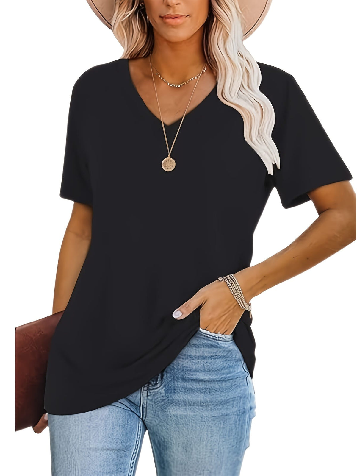 KissICON Women'S Plus Size Casual T-Shirt Set - 3pcs, V-Neck, Short Sleeve, Lightweight & Stretchy, All-Season Comfort, Casual Wear|Vneck Tshirt|Lightweight Fabric