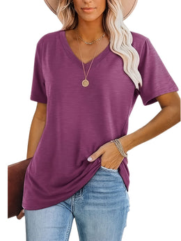 KissICON Women'S Plus Size Casual T-Shirt Set - 3pcs, V-Neck, Short Sleeve, Lightweight & Stretchy, All-Season Comfort, Casual Wear|Vneck Tshirt|Lightweight Fabric
