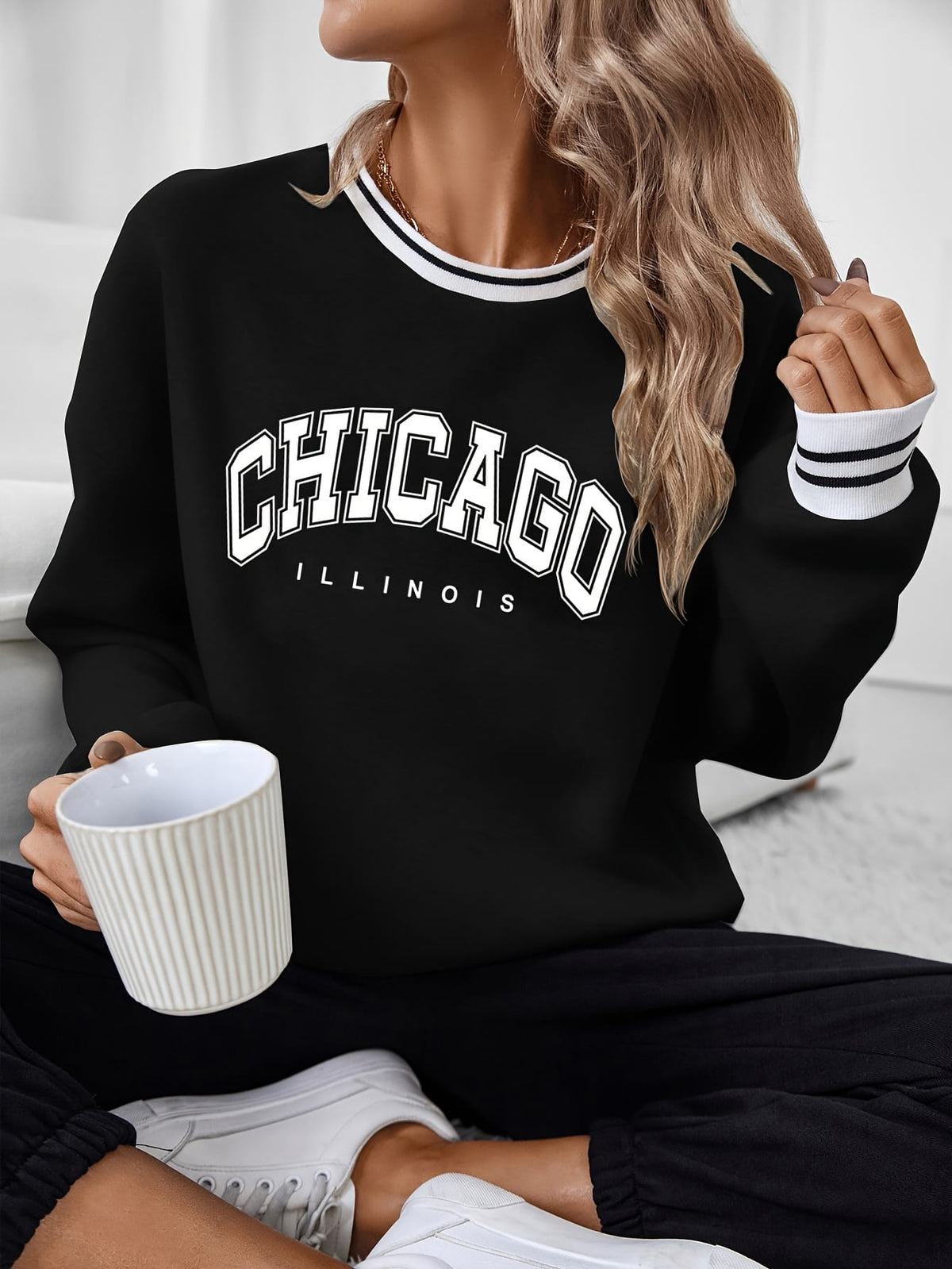 jkthpu-45 Women'S Plus Size Chicago IL Fleece-Lined Sweatshirt -