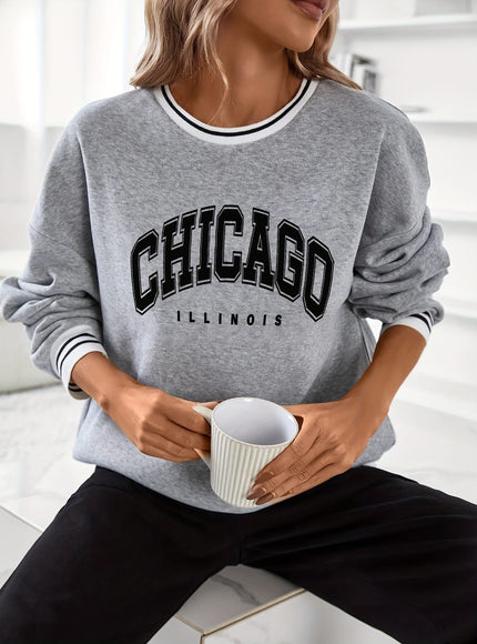 jkthpu-45 Women'S Plus Size Chicago IL Fleece-Lined Sweatshirt -