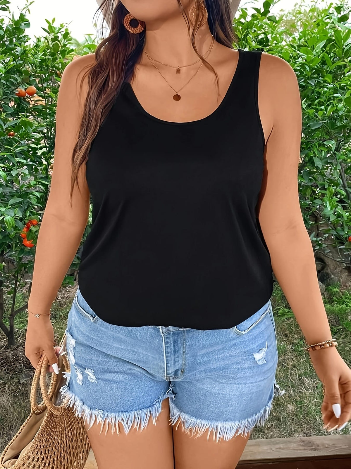 KissICON Women's Plus Size Elegant Black Lace-Trimmed Tank Top