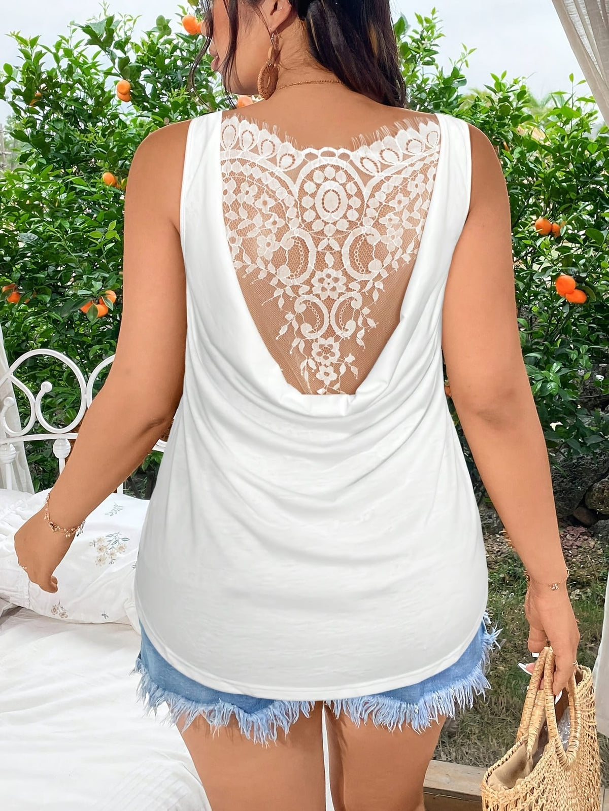 KissICON Women's Plus Size Elegant Black Lace-Trimmed Tank Top