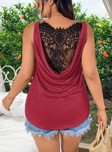 KissICON Women's Plus Size Elegant Black Lace-Trimmed Tank Top