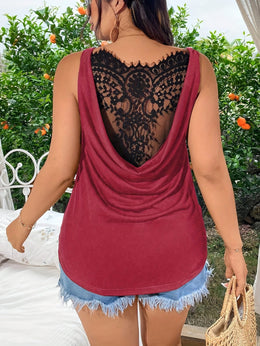 KissICON Women's Plus Size Elegant Black Lace-Trimmed Tank Top