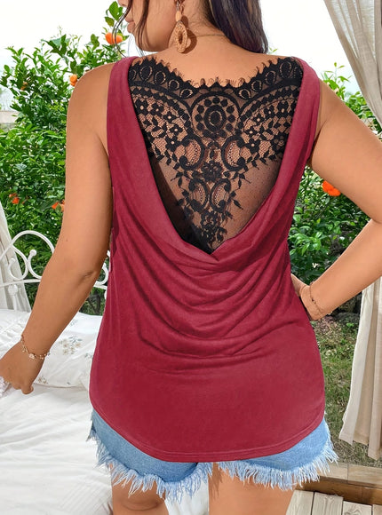 KissICON Women's Plus Size Elegant Black Lace-Trimmed Tank Top