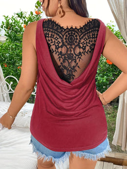 KissICON Women's Plus Size Elegant Black Lace-Trimmed Tank Top