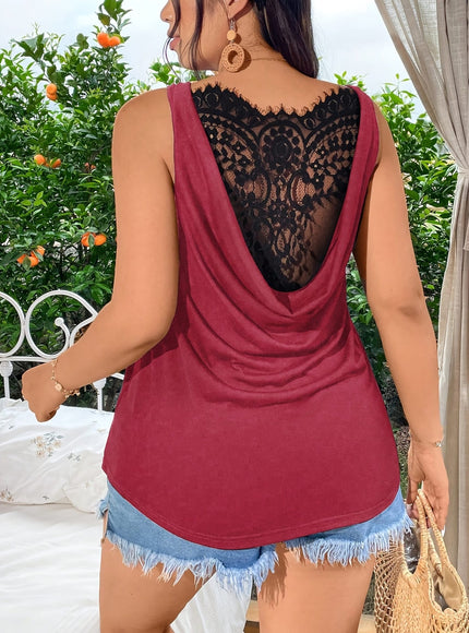 KissICON Women's Plus Size Elegant Black Lace-Trimmed Tank Top