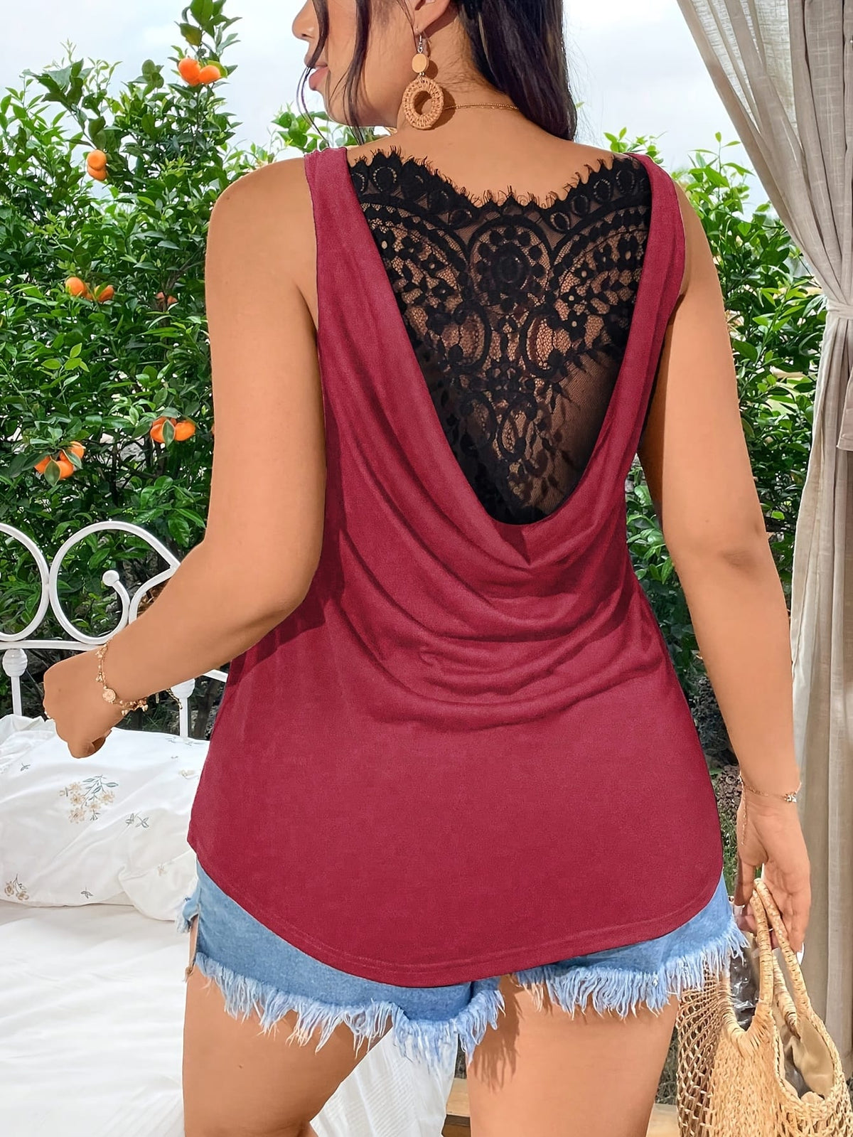 KissICON Women's Plus Size Elegant Black Lace-Trimmed Tank Top
