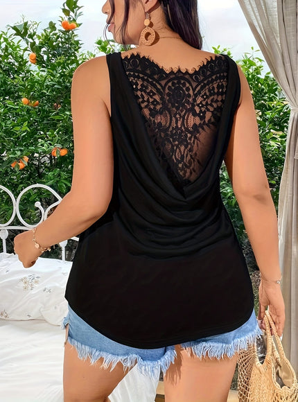 KissICON Women's Plus Size Elegant Black Lace-Trimmed Tank Top