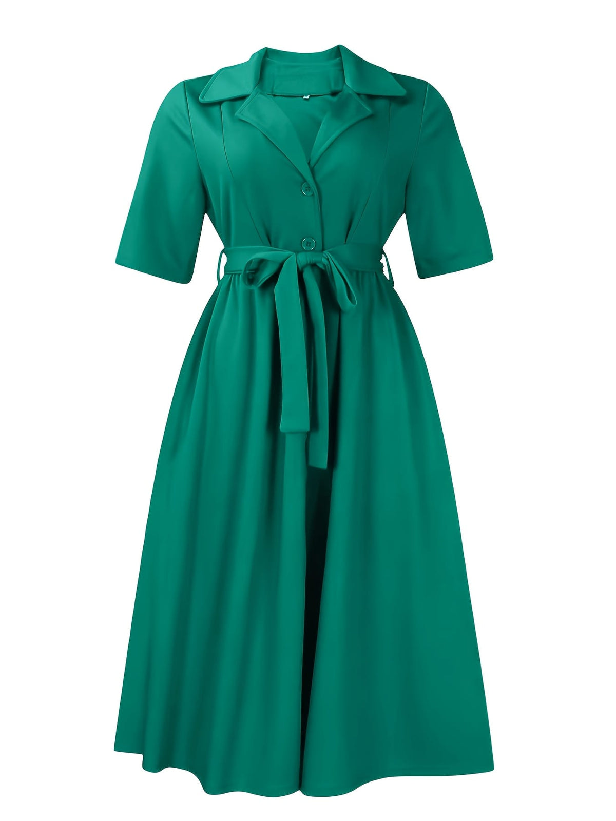 jkthpu-45 Women'S Plus Size Elegant Green Midi Dress with Fitted Waist and Short Sleeves - Perfect for Spring, Summer, and Fall, Casual Attire|Elegant Midi Dress|Polyester Fabri