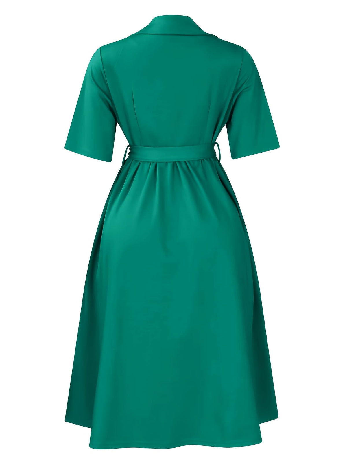 jkthpu-45 Women'S Plus Size Elegant Green Midi Dress with Fitted Waist and Short Sleeves - Perfect for Spring, Summer, and Fall, Casual Attire|Elegant Midi Dress|Polyester Fabri