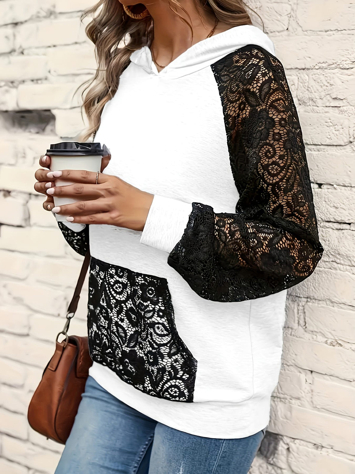 jkthpu-45 Women'S Plus Size Elegant Hoodie with Lace Trim