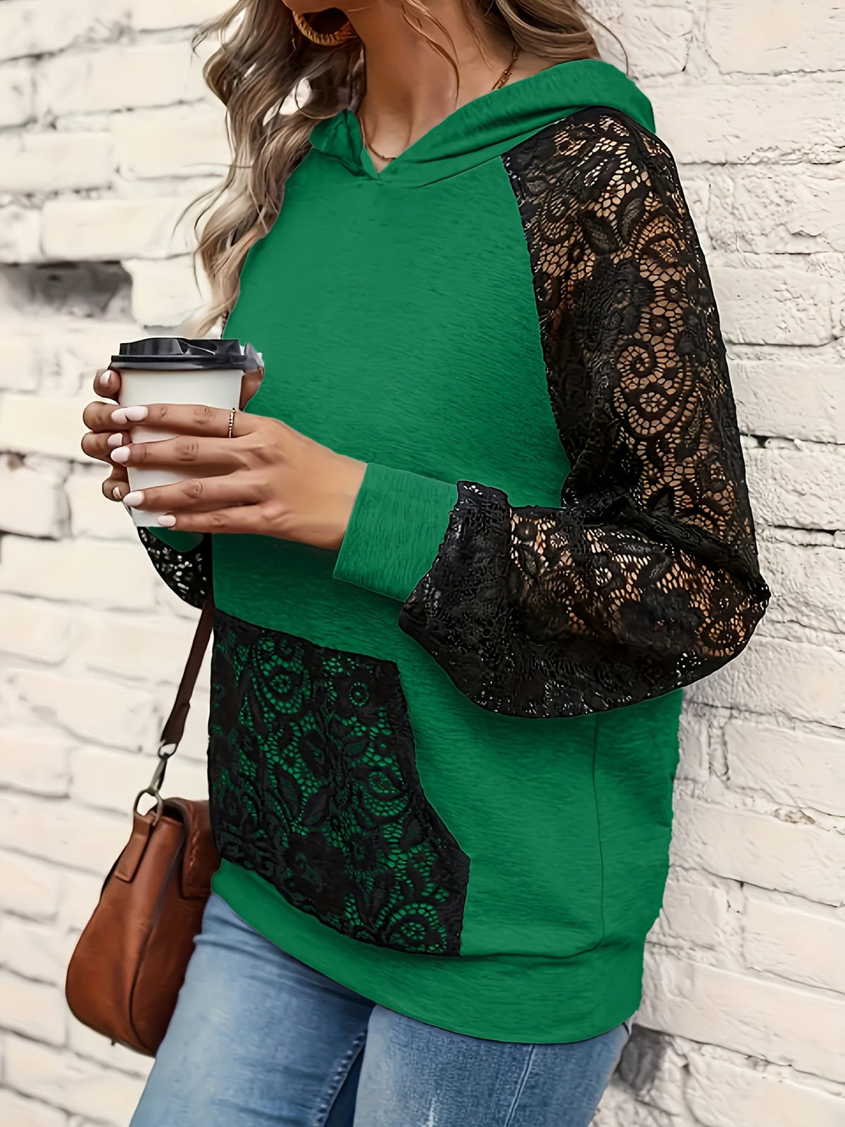 jkthpu-45 Women'S Plus Size Elegant Hoodie with Lace Trim