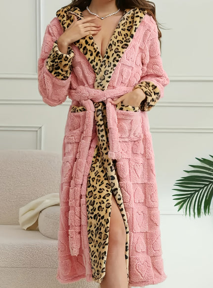 KissICON Women's Plus Size Elegant Plush Leopard Print V-Neck