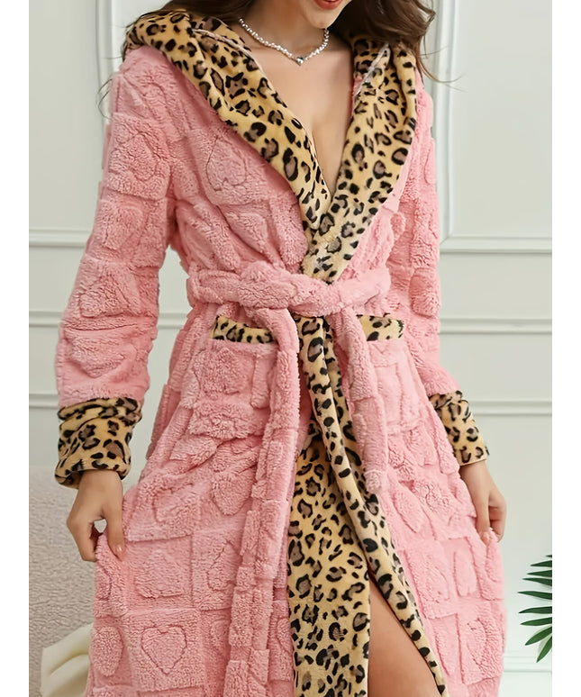 KissICON Women's Plus Size Elegant Plush Leopard Print V-Neck