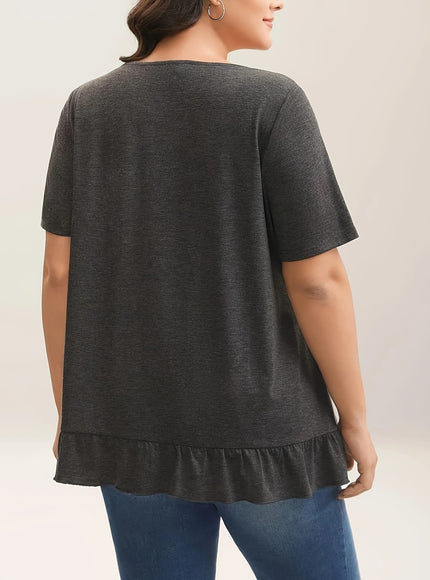 jkthpu-45 Women'S Plus Size Elegant Ruffle Hem T-Shirt with