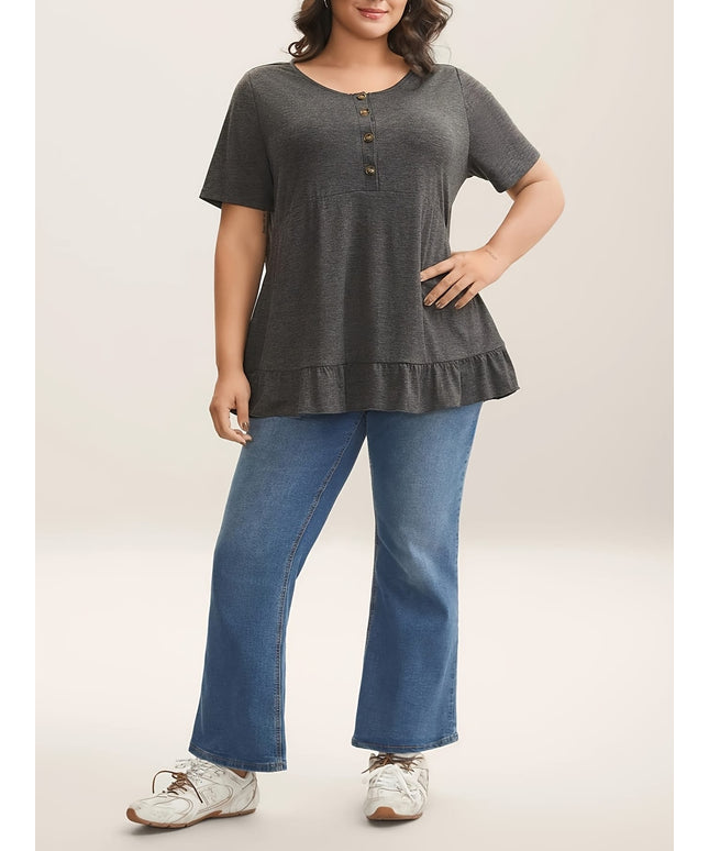 jkthpu-45 Women'S Plus Size Elegant Ruffle Hem T-Shirt with
