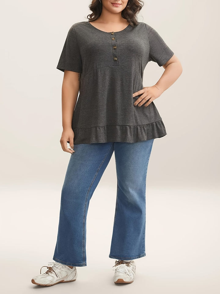 Women'S Plus Size Elegant Ruffle Hem T-Shirt with