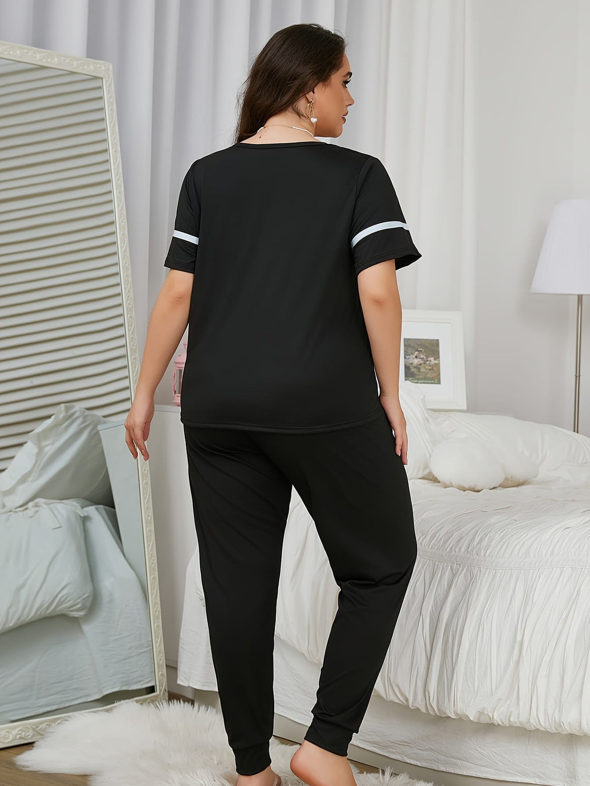 jkthpu-45 Women'S Plus Size Heart Print Pajama Set -