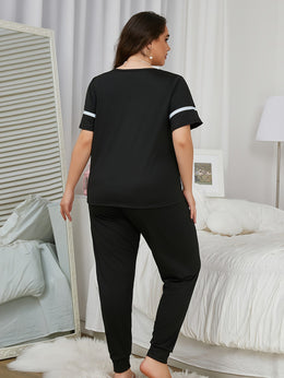 jkthpu-45 Women'S Plus Size Heart Print Pajama Set -