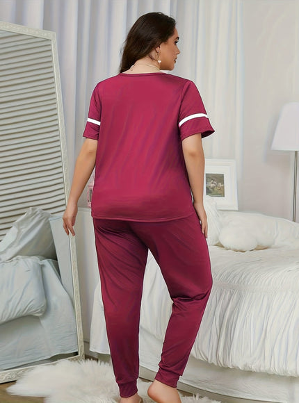 jkthpu-45 Women'S Plus Size Heart Print Pajama Set -