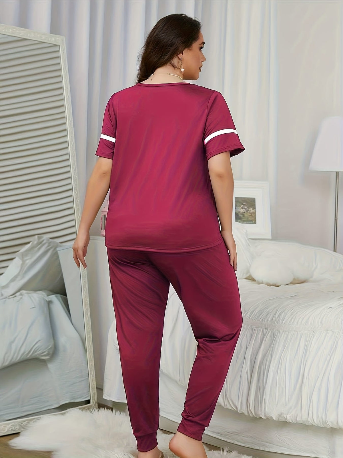 jkthpu-45 Women'S Plus Size Heart Print Pajama Set -