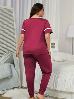 jkthpu-45 Women'S Plus Size Heart Print Pajama Set -