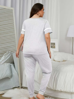 jkthpu-45 Women'S Plus Size Heart Print Pajama Set -
