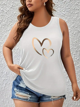 jkthpu-45 Women's Plus Size Heart Print Sleeveless Tank Top