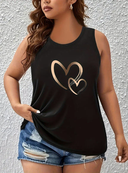jkthpu-45 Women's Plus Size Heart Print Sleeveless Tank Top