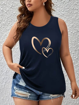 jkthpu-45 Women's Plus Size Heart Print Sleeveless Tank Top