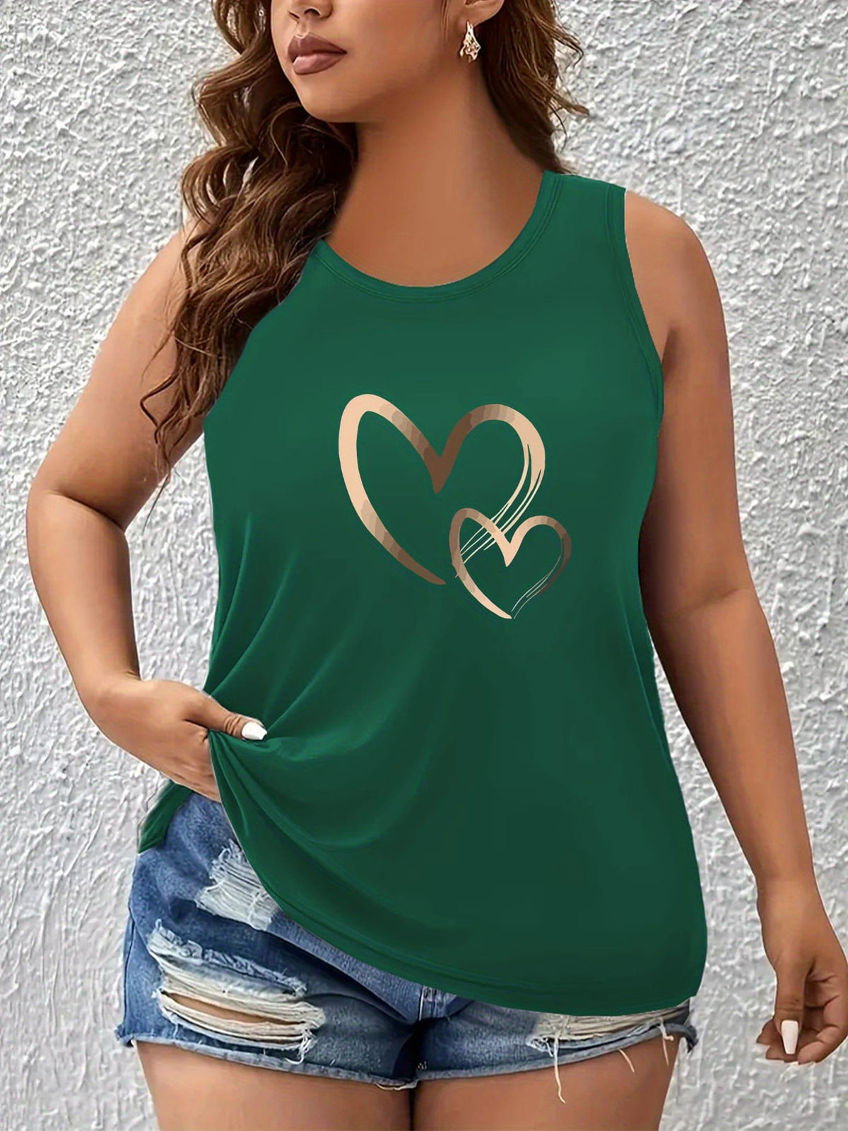 jkthpu-45 Women's Plus Size Heart Print Sleeveless Tank Top