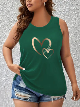 jkthpu-45 Women's Plus Size Heart Print Sleeveless Tank Top