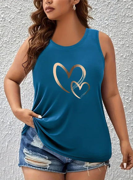 jkthpu-45 Women's Plus Size Heart Print Sleeveless Tank Top