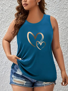 jkthpu-45 Women's Plus Size Heart Print Sleeveless Tank Top