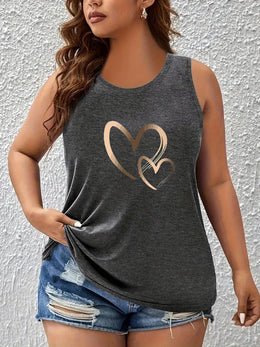 jkthpu-45 Women's Plus Size Heart Print Sleeveless Tank Top