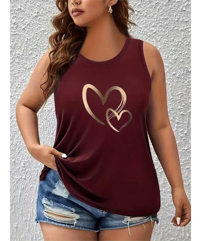 jkthpu-45 Women's Plus Size Heart Print Sleeveless Tank Top