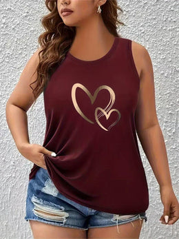 jkthpu-45 Women's Plus Size Heart Print Sleeveless Tank Top