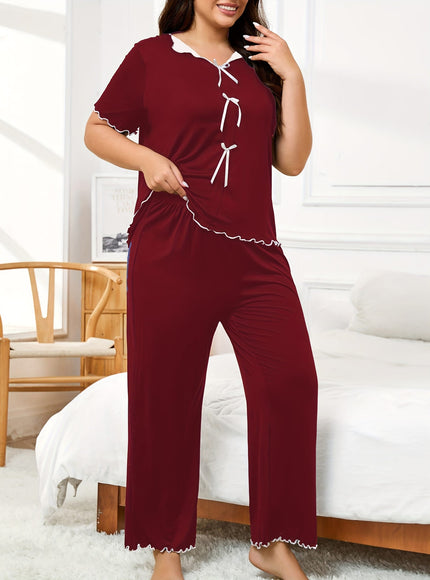 jkthpu-45 Women's Plus Size Hemmed Casual Pullover Pajama Set