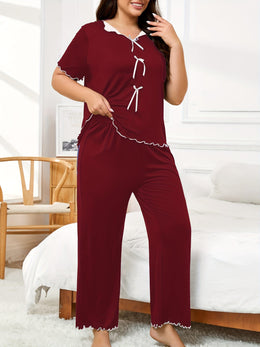 jkthpu-45 Women's Plus Size Hemmed Casual Pullover Pajama Set