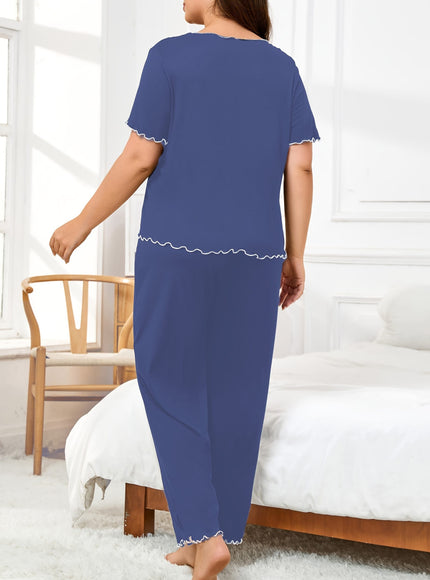 jkthpu-45 Women's Plus Size Hemmed Casual Pullover Pajama Set