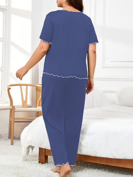 jkthpu-45 Women's Plus Size Hemmed Casual Pullover Pajama Set