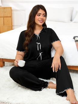 jkthpu-45 Women's Plus Size Hemmed Casual Pullover Pajama Set