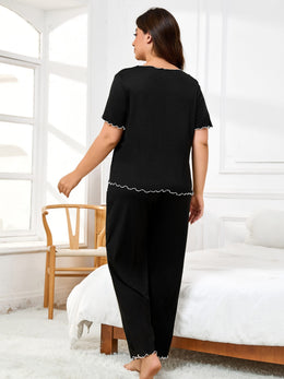 jkthpu-45 Women's Plus Size Hemmed Casual Pullover Pajama Set