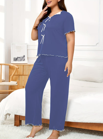jkthpu-45 Women's Plus Size Hemmed Casual Pullover Pajama Set