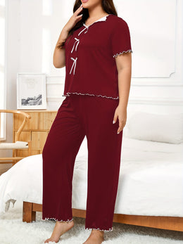 jkthpu-45 Women's Plus Size Hemmed Casual Pullover Pajama Set