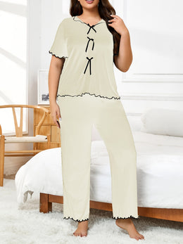 jkthpu-45 Women's Plus Size Hemmed Casual Pullover Pajama Set