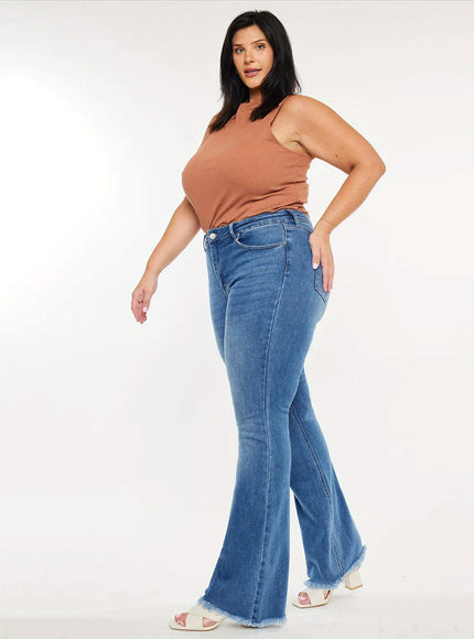 jkthpu-45 Women'S Plus Size High-Waist Stretch Flare Jeans -