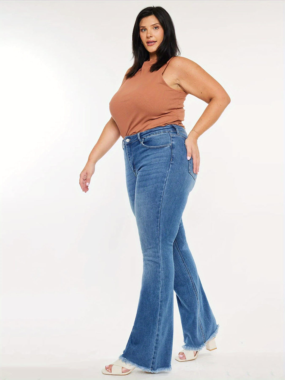 jkthpu-45 Women'S Plus Size High-Waist Stretch Flare Jeans -